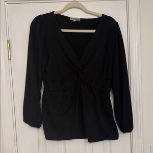 Pleione Black Twist Front Blouse